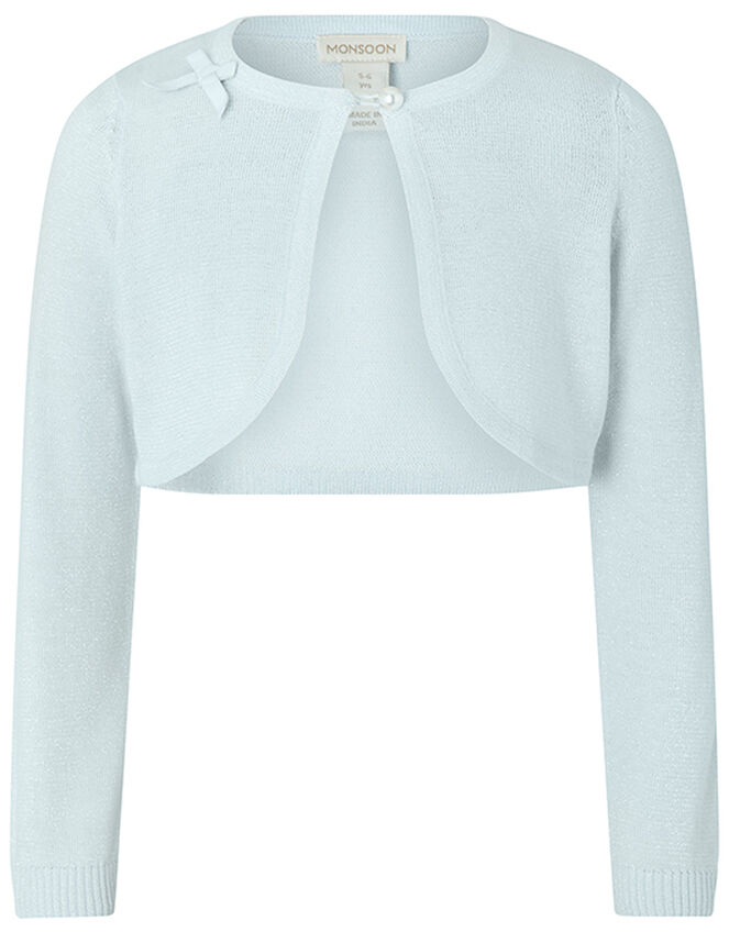 Bow Cropped Knit Cardigan, Blue (BLUE), large