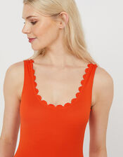 Valeria Scallop Textured Swimsuit with Recycled Polyester, Orange (ORANGE), large