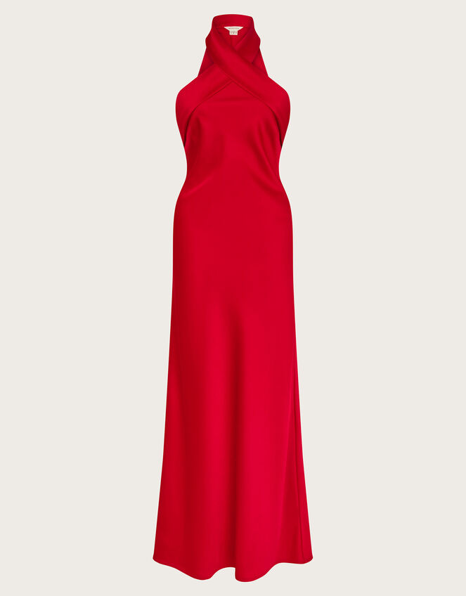 Jodie Halter Satin Maxi Dress, Red (RED), large