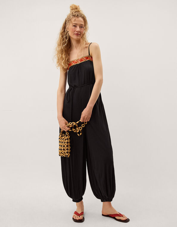 Matilda Embroidered Balloon Leg Jumpsuit, Black (BLACK), large