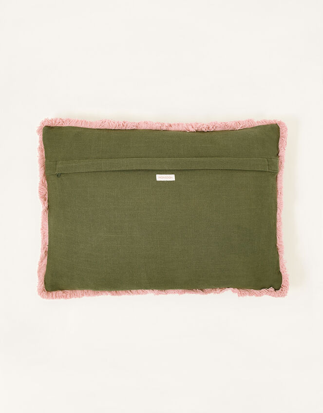 Fringe Floral Embroidered Cushion, , large