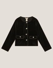 Heart Button Velvet Jacket, Black (BLACK), large