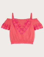 Boutique Pineapple Embroidered Top, Orange (CORAL), large