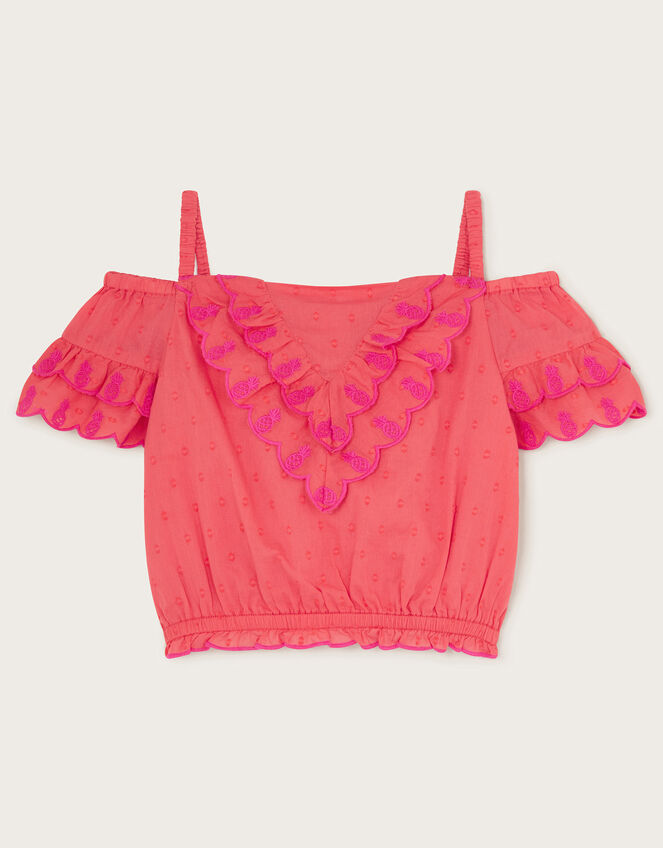 Boutique Pineapple Embroidered Top, Orange (CORAL), large