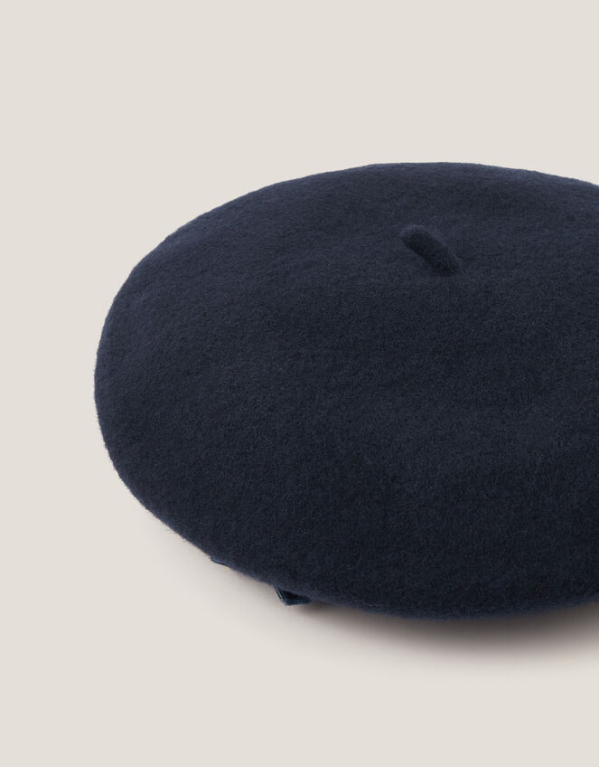 Bow Wool Beret, Blue (NAVY), large