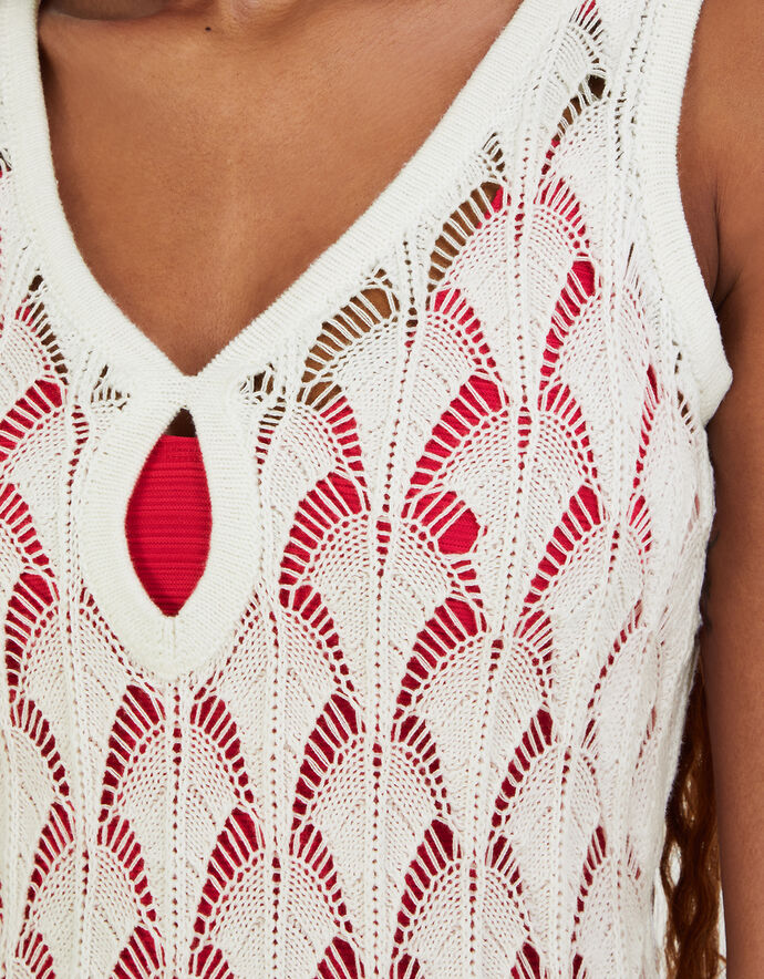 Pointelle Stitch Beach Midi Dress Ivory