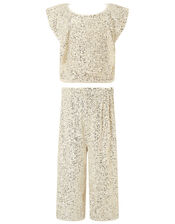 Sequin Top and Culottes Set, Natural (CHAMPAGNE), large