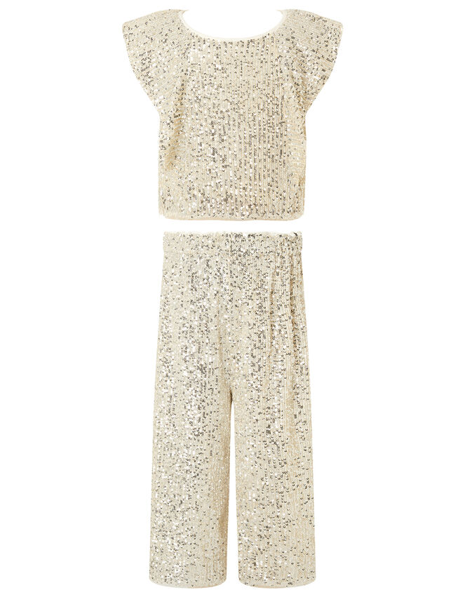 Sequin Top and Culottes Set, Natural (CHAMPAGNE), large