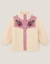 Floral Embroidered Borg Jacket, Ivory (IVORY), large
