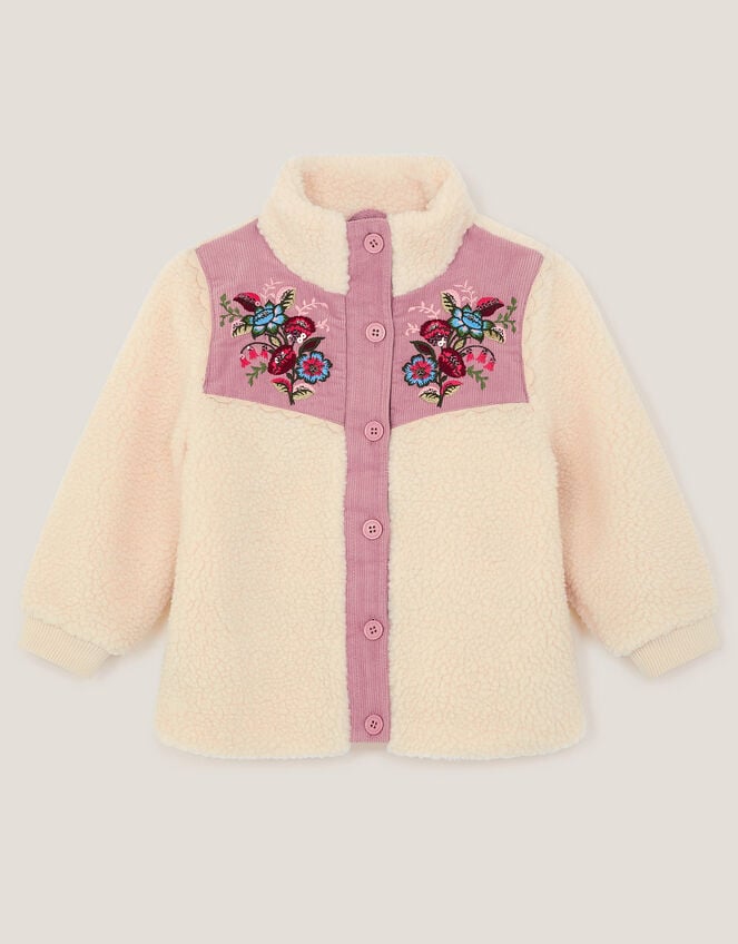 Floral Embroidered Borg Jacket, Ivory (IVORY), large