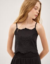 Embroidered Cotton Top & Skirt Set, Black (BLACK), large