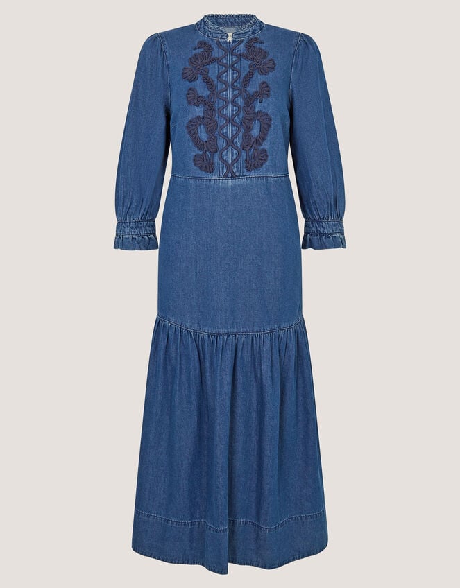 Melissa Embroidered Denim Midi Dress, Blue (MID AUTHENTIC BLUE), large
