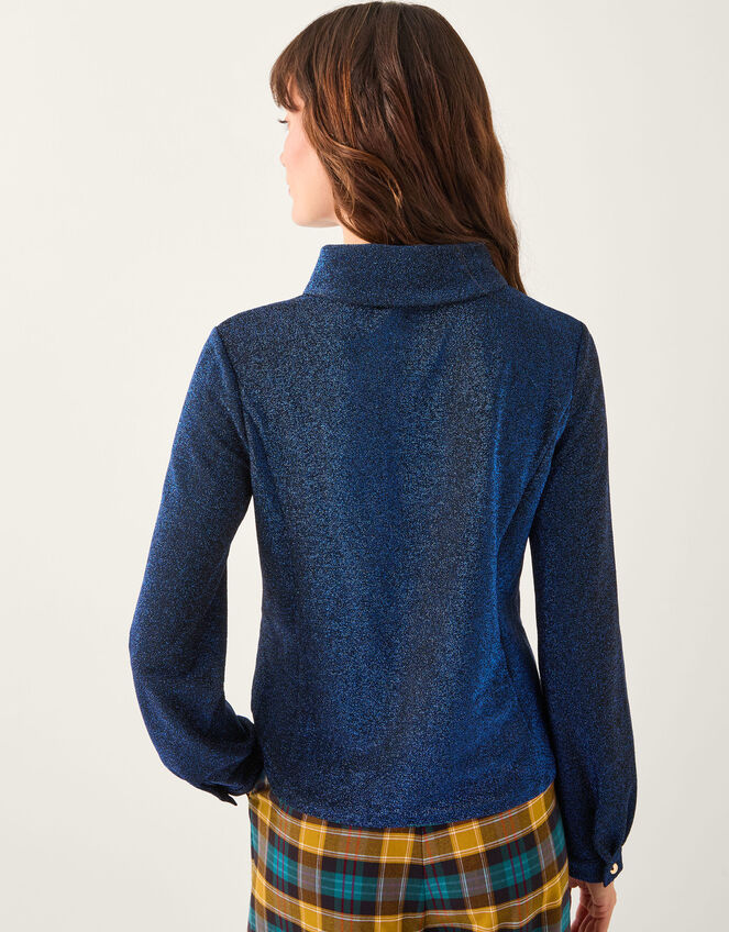 Monsoon x Sarah Corbett-Winder Glitter Jersey Collar Top, Blue (BLUE), large
