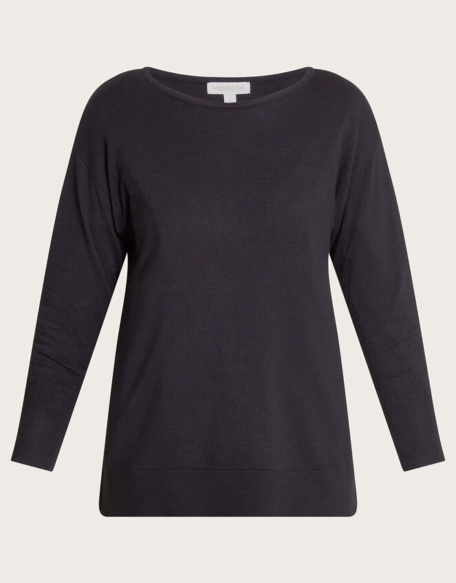 Slash Zip Detail Jumper with LENZING™ ECOVERO™ , Black (BLACK), large