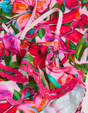 Flamingo Print Frill Swimsuit, Pink (PINK), large