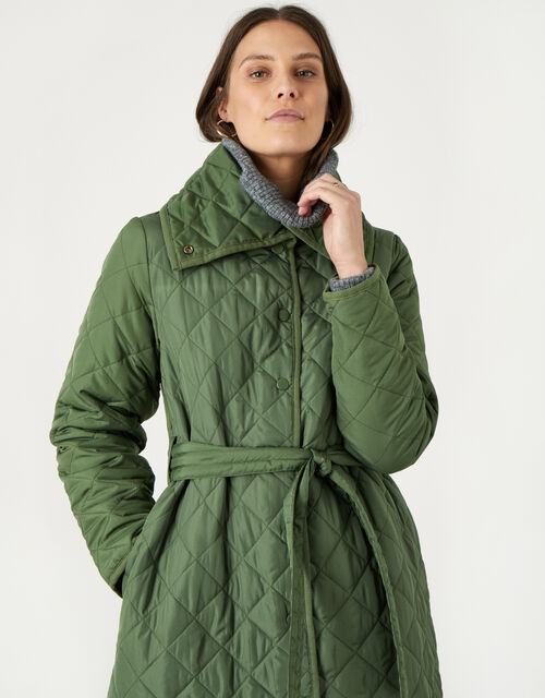 Stella Quilted Padded Coat in Recycled Polyester, Green (KHAKI), large