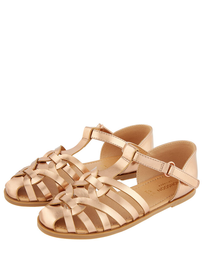 Rose Gold Caged Sandals, Gold (ROSE GOLD), large