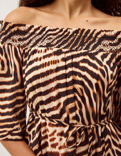 Annie Bardot Animal Print Midi Dress, Brown (BROWN), large