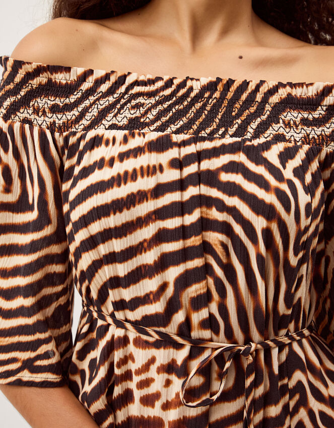 Annie Bardot Animal Print Midi Dress, Brown (BROWN), large