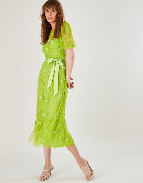 Sofia Embellished Midi Dress, Green (BRIGHT GREEN), large