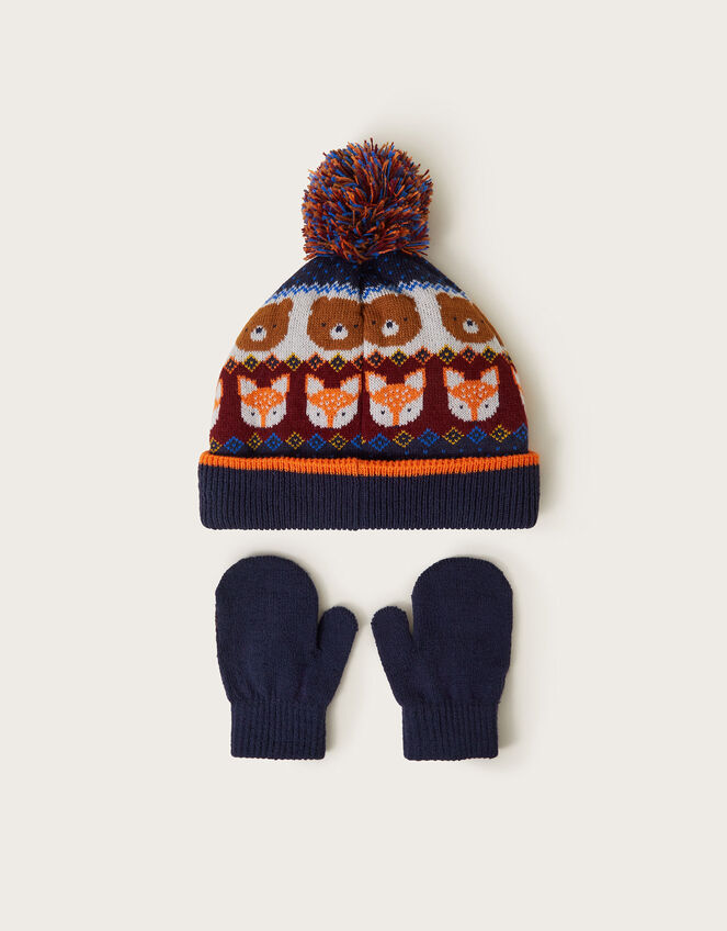 Forest Animals Knit Beanie and Mittens Set, Multi (MULTI), large