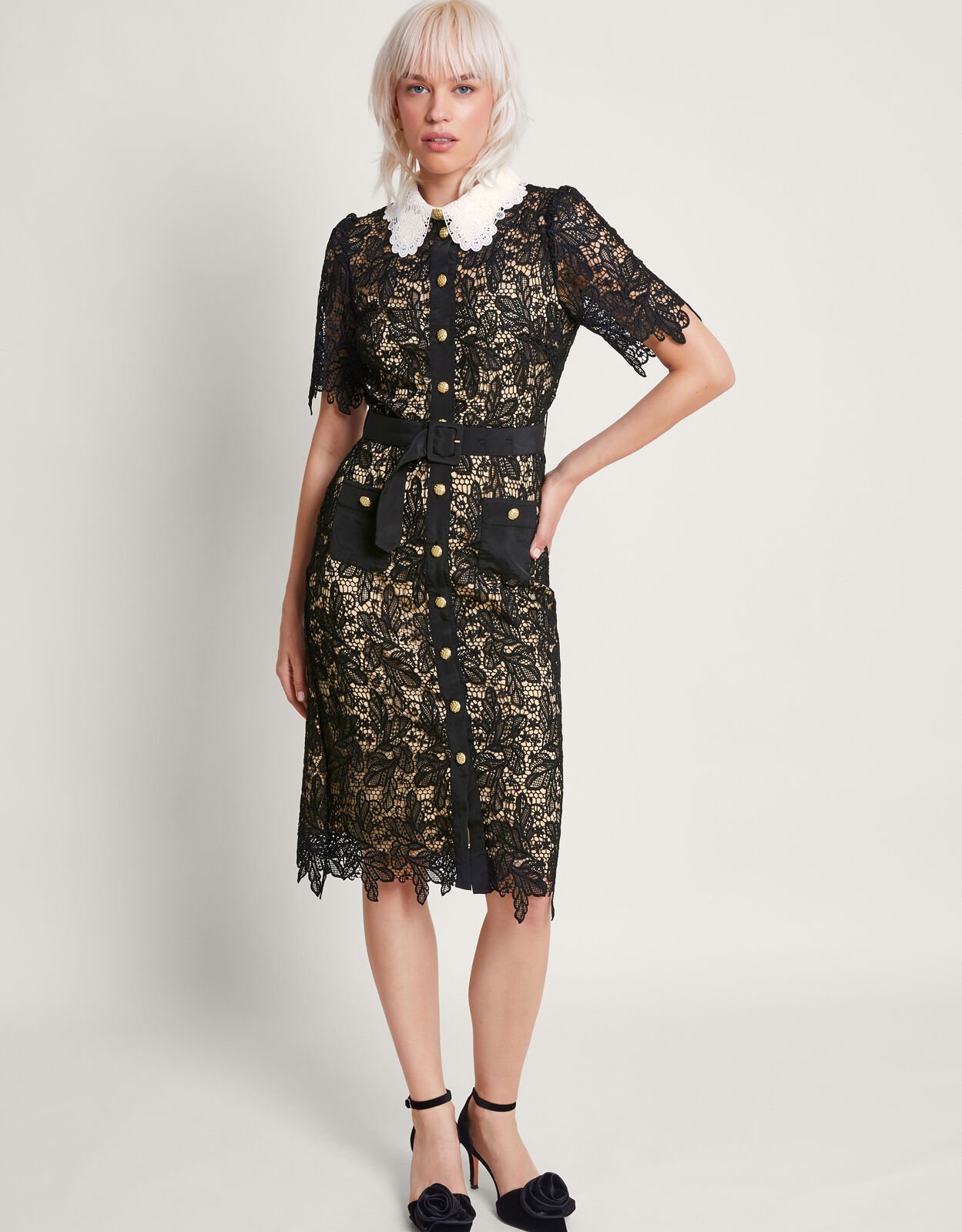Larae Lace Shirt Dress Black