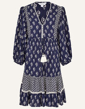 Daisy Print Dress in LENZING™ ECOVERO™, Blue (NAVY), large