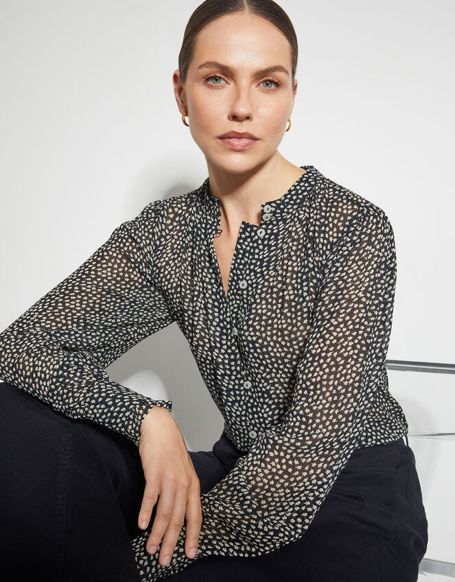 Arielle Sheer Ditsy Floral Blouse, Black (BLACK), large