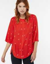 Monsoon- Annabelle Floral Print Top, Red (RED), large