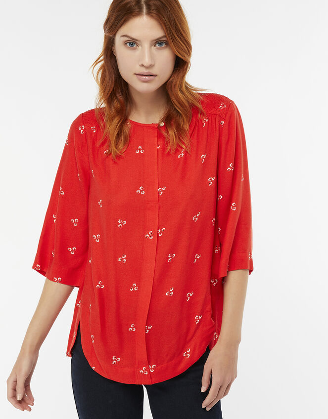Monsoon- Annabelle Floral Print Top, Red (RED), large