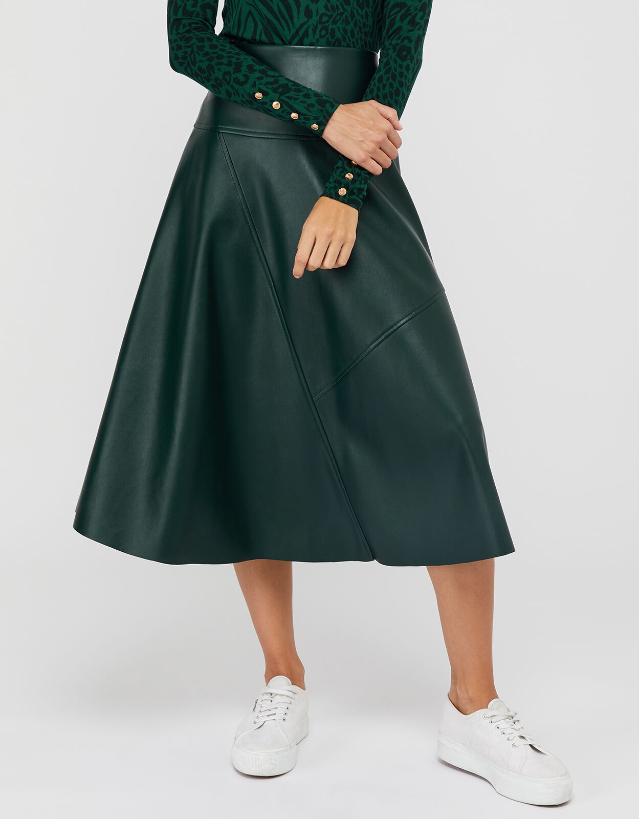 Carly Faux Leather Midi Skirt Green