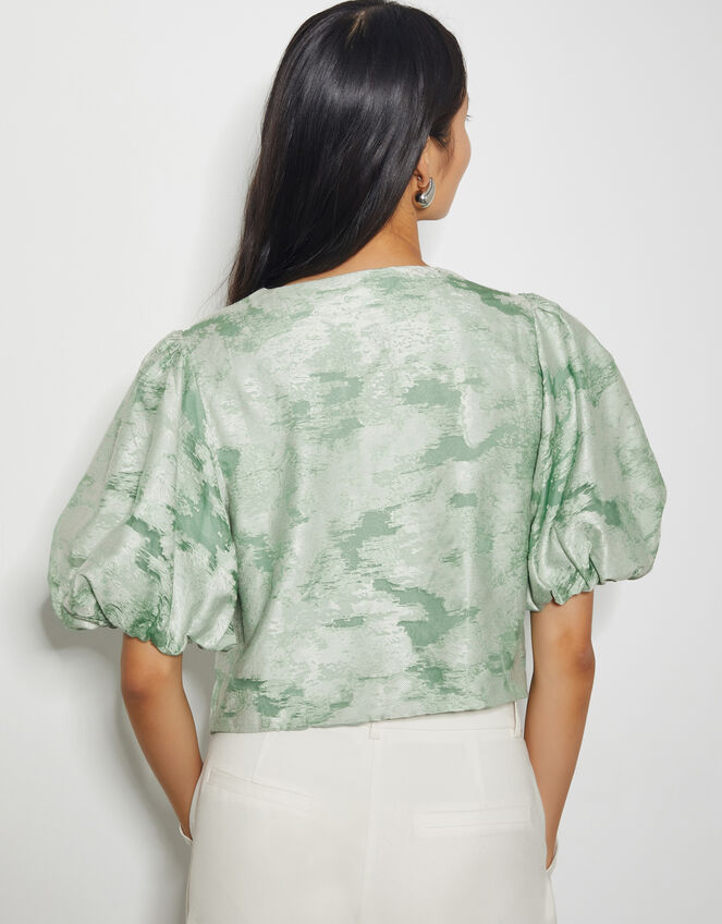 Josie Puff Sleeve Floral Jacquard Top, Green (SAGE), large