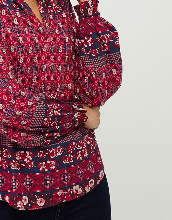 Deanna Printed Blouse in Sustainable Viscose, Orange (CORAL), large