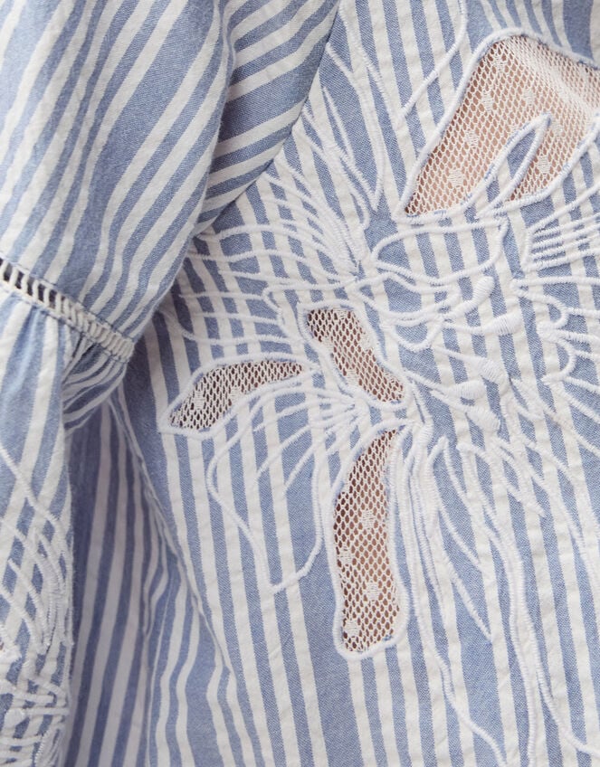 Maia Embroidered Stripe Blouse, Blue (BLUE), large