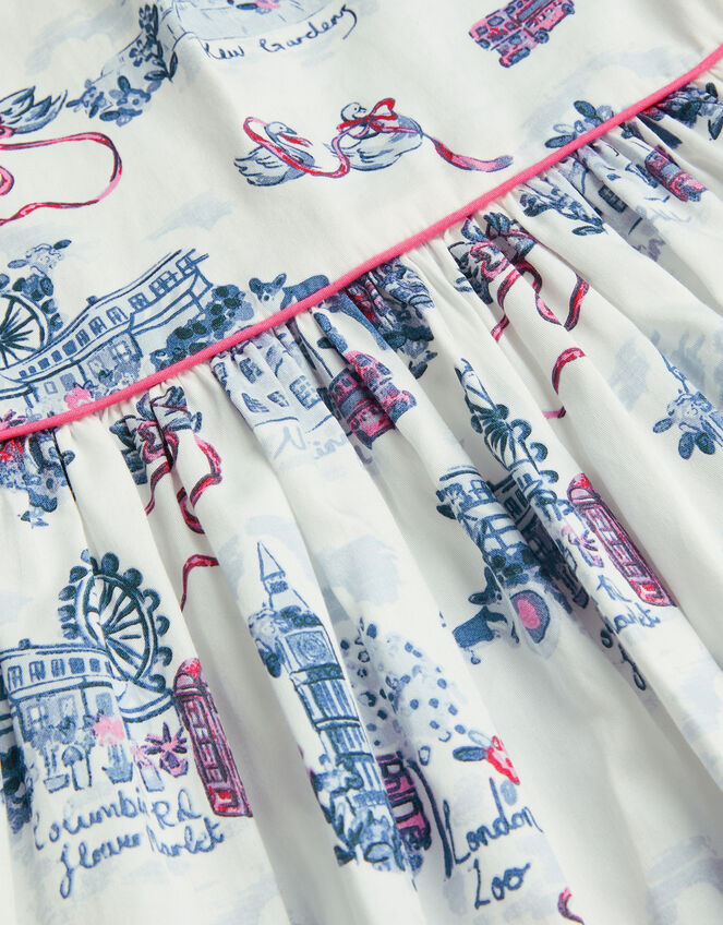 London Print Frilly Cotton Dress, White (WHITE), large