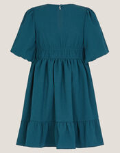 Crochet Yoke Tiered Dress, Blue (NAVY), large