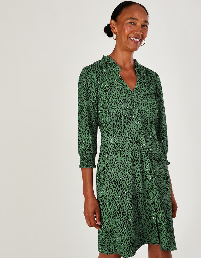 Animal Smock Dress with Recycled Polyester Green | Dresses | Monsoon UK.
