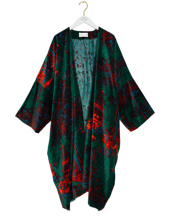 One Hundred Stars Pagoda Forest Long Velvet Jacket, , large