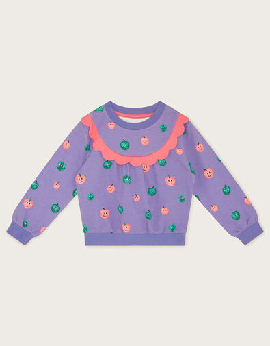 Happy Apples Scallop Sweatshirt, Purple (PURPLE), large
