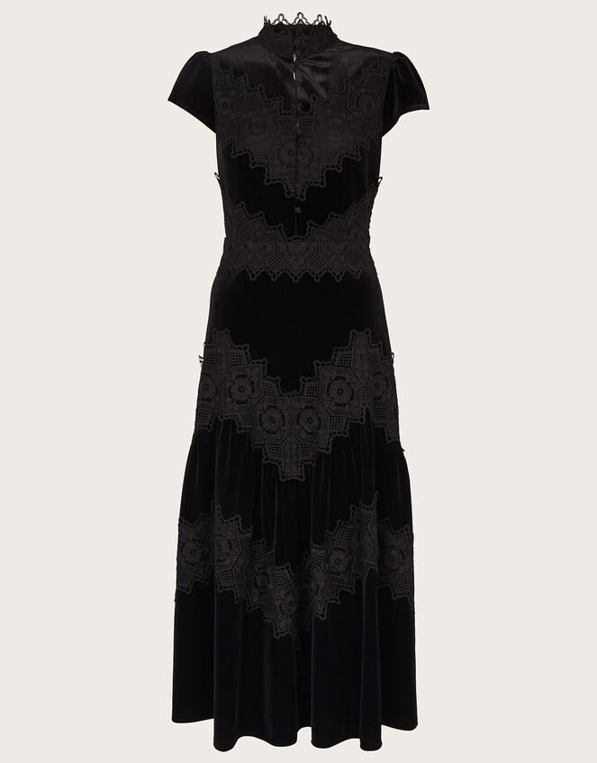 Valentina Velvet Lace Dress, Black (BLACK), large