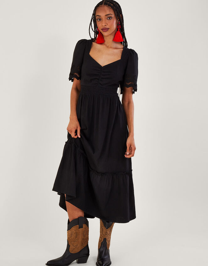 Broderie Trim Midi Dress Black | Midi Dresses | Monsoon UK.