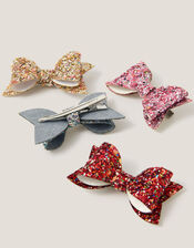 4-Pack Glitter Bow Hair Clips, , large