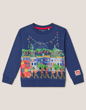 London Christmas Scene Sweatshirt, Blue (BLUE), large