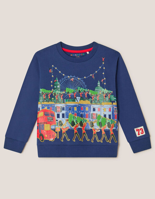 London Christmas Scene Sweatshirt, Blue (BLUE), large