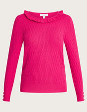 Ruffle Scoop Neck Jumper, Pink (PINK), large