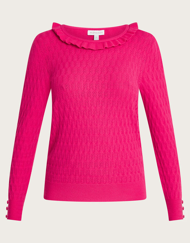 Ruffle Scoop Neck Jumper, Pink (PINK), large