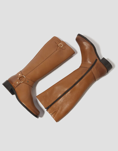 Leyla Leather Knee High Boots, Tan (TAN), large