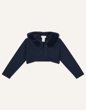 Baby Super-Soft Faux Fur Collar Cardigan, Blue (NAVY), large