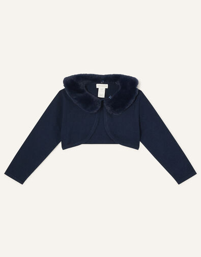 Baby Super-Soft Faux Fur Collar Cardigan, Blue (NAVY), large