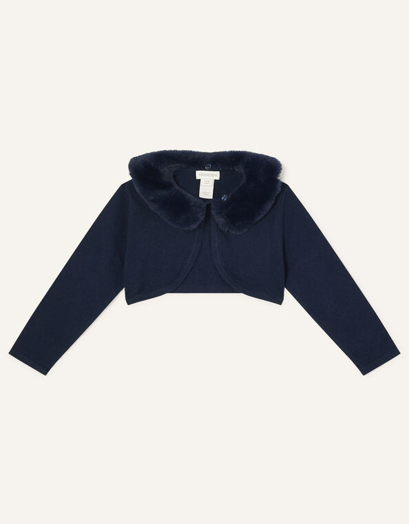 Baby Super-Soft Faux Fur Collar Cardigan, Blue (NAVY), large